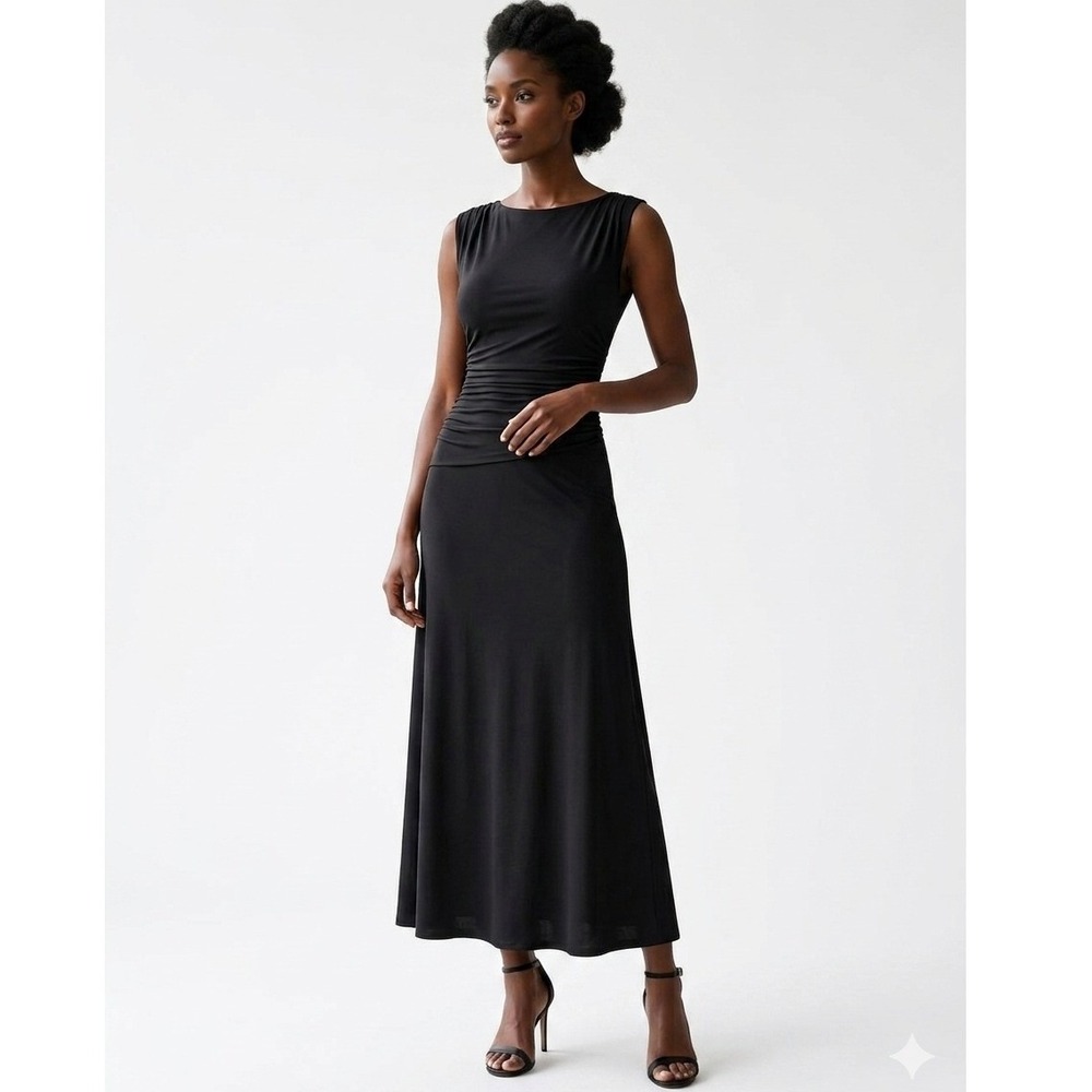 OGL Breezy Cooling Side Ruched Black Sleeveless Eco-SkinKiss Maxi Dress Large